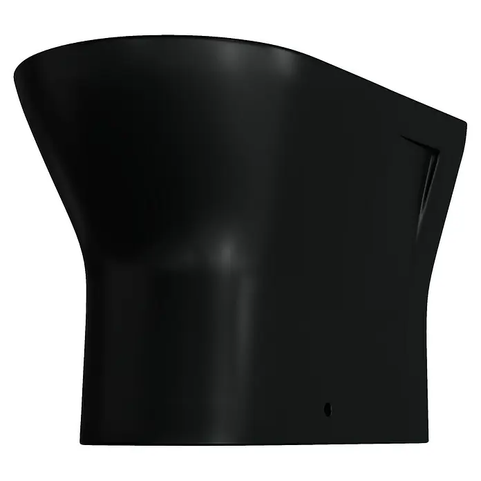 RAK Ceramics Feeling Stand-WC - Spülrandlos, Ohne Spezialglasur, Spülform: Tief, WC Abgang: Waagerecht, Schwarz - Schwarzes Kunststoffteil, möglicherweise ein Gehäuse oder eine Abdeckung. Glatte Oberfläche, einfache Form.