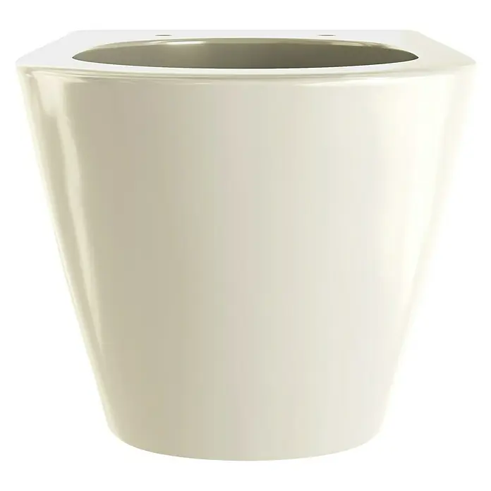 RAK Ceramics Feeling Wand-WC - Spülrandlos, Ohne Spezialglasur, Spülform: Tief, WC Abgang: Waagerecht, Greige, Matt - Elegantes, cremefarbenes Pflanzgefäß mit einem modernen, konischen Design, ideal für stilvolle Innenraumbegrünung.