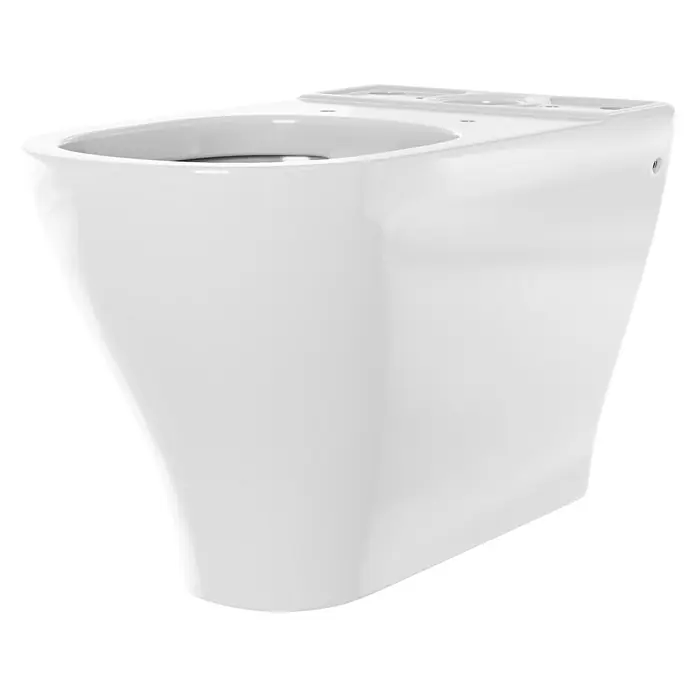 Camargue San Francisco Stand-WC für Kombination - Spülrandlos, WC Abgang: Waagerecht, Weiß - Nahaufnahme einer weißen wandhängenden Toilette mit schlichtem Design, ideal für moderne Badezimmer.