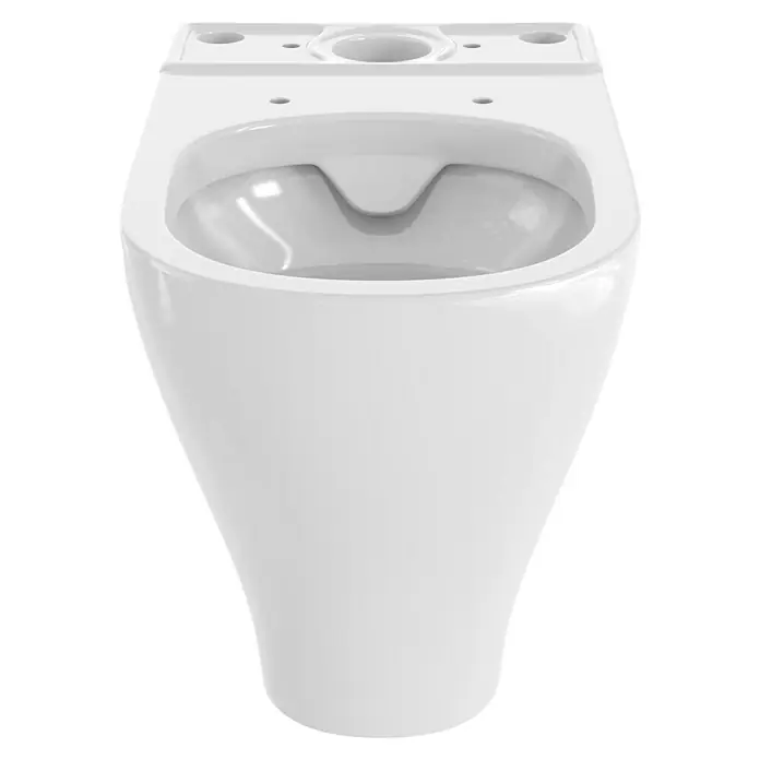 Camargue San Francisco Stand-WC für Kombination - Spülrandlos, WC Abgang: Waagerecht, Weiß - Nahaufnahme einer weißen wandhängenden Toilette, die modernes Design und Funktionalität für Badezimmer mit Stil bietet.