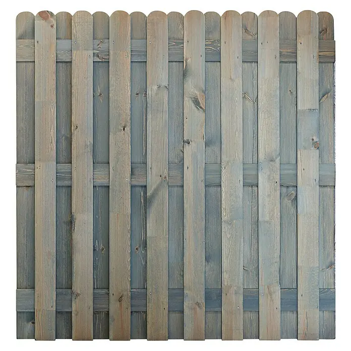 Andrewex Sichtschutzelement - 180 x 180 cm, Grau - Nahaufnahme eines Holzzauns mit Latten, der eine rustikale und natürliche Textur mit einzigartigen Holzmaserungen und Farbtönen zeigt.