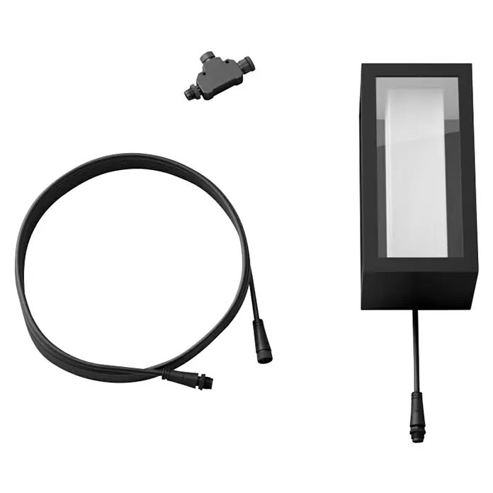 Philips Hue Impress LED-Wandleuchte - 16 W, L x B x H: 14,1 x 12 x 24 cm, Schwarz, RGBW - Ein schwarzer LED-Außenleuchte mit Kabel und Verbinder für den Gartenbereich. Die Lampe sorgt für eine stimmungsvolle Beleuchtung im Außenbereich.