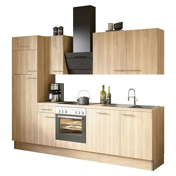 Optifit Küchenleerblock OPTIkoncept Erik290 Typ 4 - Breite: 270 cm, Nachbildung Wildeiche, Ohne Elektrogeräte - Diagonale Ansicht