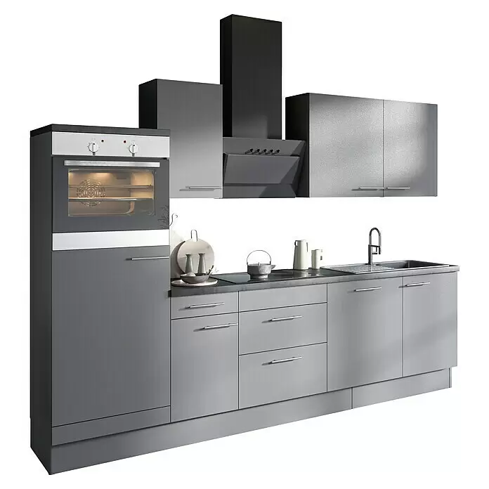 Optifit Küchenzeile OPTIkoncept Mats825 Typ 5Breite: 270 cm, Basaltgrau, Mit Elektrogeräten