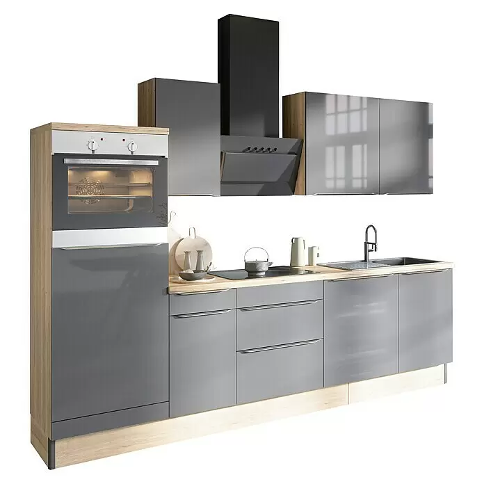 Optifit Küchenzeile OPTIkoncept Linus984 Typ 5 - Breite: 270 cm, Anthrazit, Mit Elektrogeräten - Diagonale Ansicht