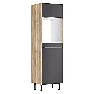 Optifit Geräteumbauschrank Optikomfort Linus984 (L x B x H: 58,1 x 60 x 211,8 cm, Glanz Lack Anthrazit, Für Backofen und integrierbaren Kühlschrank)