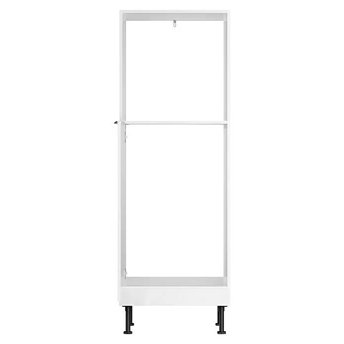Optifit Küchen-Midischrank Optikomfort Arvid 986 - L x B x H: 58,1 x 60 x 176,6 cm, Glanz Lack Weiß, Für Einbaubackofen und integrierbaren Kühlschrank - Weißer Küchenunterschrankrahmen mit vier schwarzen verstellbaren Füßen.
