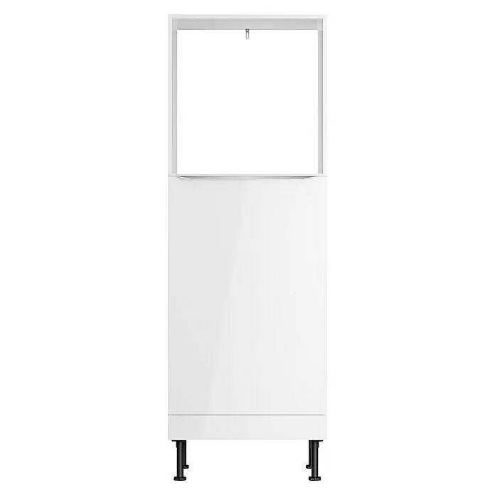 Optifit Küchen-Midischrank Optikomfort Arvid 986 - L x B x H: 58,1 x 60 x 176,6 cm, Glanz Lack Weiß, Für Einbaubackofen und integrierbaren Kühlschrank - Weißer Hochglanz-Küchenunterschrank mit offenem Oberteil und schwarzen verstellbaren Füßen.