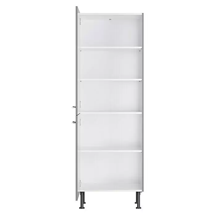 Optifit Midischrank Optikomfort Mats825 - L x B x H: 58,1 x 60 x 176,6 cm, Basaltgrau - Offener weißer Lagerschrank mit mehreren Regalböden und verstellbaren schwarzen Beinen.