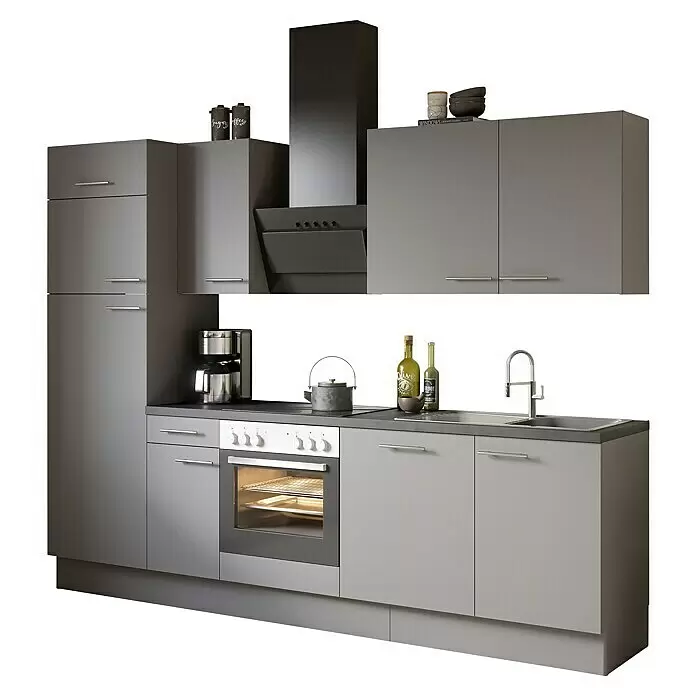 Optifit Küchenleerblock OPTIkoncept Mats825 Typ 4 - Breite: 270 cm, Basaltgrau, Ohne Elektrogeräte - Diagonale Ansicht