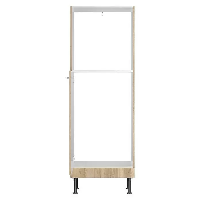 Optifit Geräteumbauschrank Erik290 - L x B x H: 58,1 x 60 x 176,6 cm, Nachbildung Wildeiche, Für Einbaubackofen und integrierbaren Kühlschrank - Küchenunterschrankgestell in heller Holzoptik mit weißem Innenraum, Fachboden und schwarzen Verstellfüßen.