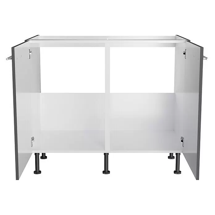 Optifit Spülenunterschrank Ingvar420 - L x B x H: 58,1 x 100 x 87 cm, Anthrazit matt - Weißer offener Küchenunterschrank mit grauen Seitenwänden, verstellbaren Füßen und zwei Innenfächern.