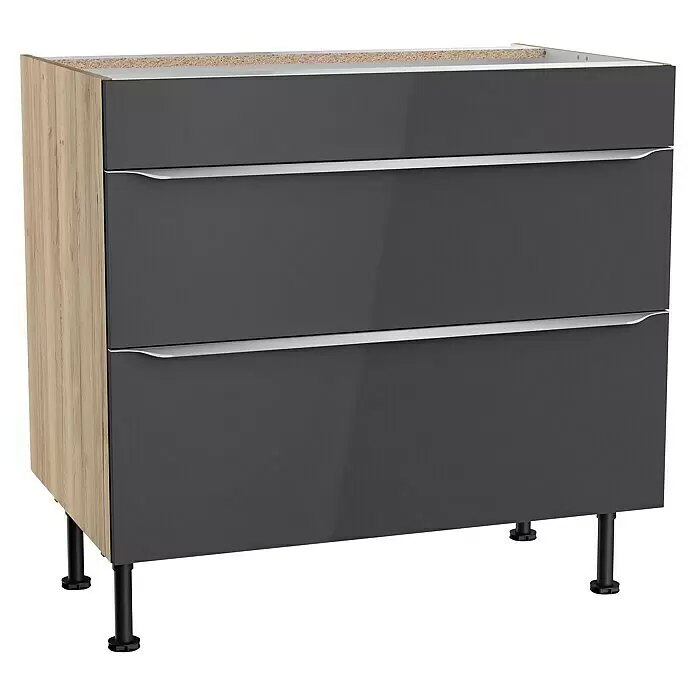 Optifit Unterschrank Optikomfort Linus984L x B x H: 58,1 x 90 x 87 cm, Glanz Lack Anthrazit, Mit 2 Schubkästen