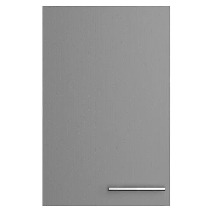Optifit Oberschrank Optikomfort Mats825 - L x B x H: 34,6 x 45 x 70,4 cm, Basaltgrau - Graue Schranktür oder Schubladenfront mit horizontalem silbernem Stangengriff.
