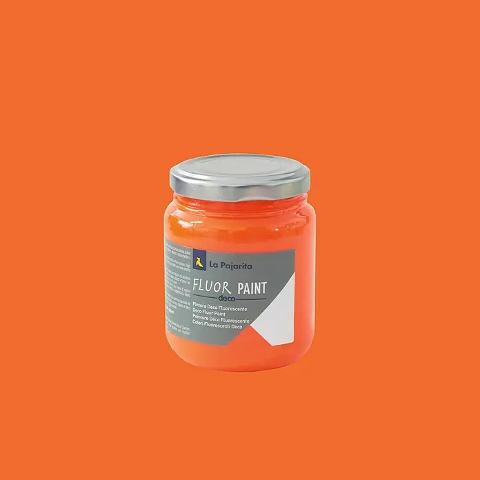 La Pajarita Pintura Fluor Paint - Orange, 175 ml - Primer plano de un tarro de pintura Fluor Deco naranja brillante de La Pajarita, ideal para proyectos artísticos.