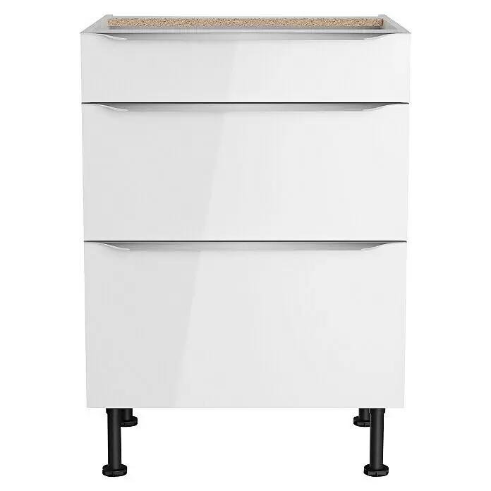 Optifit Unterschrank Optikomfort Arvid 98658,1 x 60 x 87 cm, Glanz Lack Weiß, Mit Schubkasten und 2 Auszügen