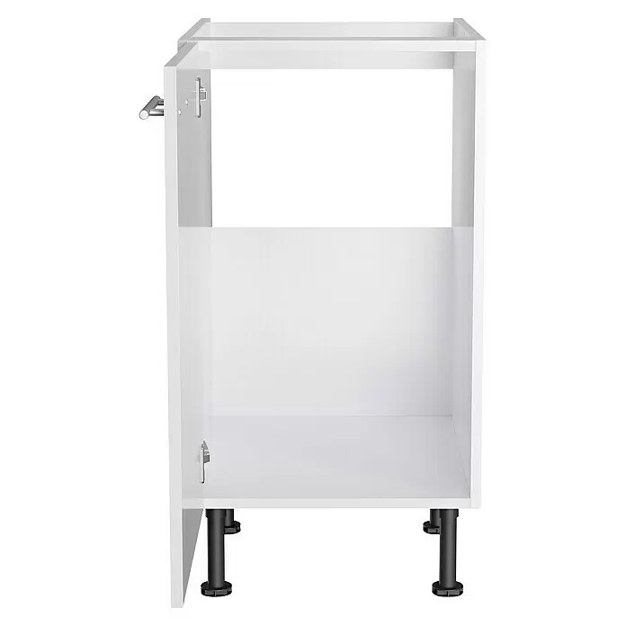 Optifit Spülenunterschrank Optikomfort Rurik986 - L x B x H: 58,1 x 45 x 87 cm, Glanz Lack Weiß - Weißer Küchenunterschrankrahmen mit verstellbaren schwarzen Füßen.