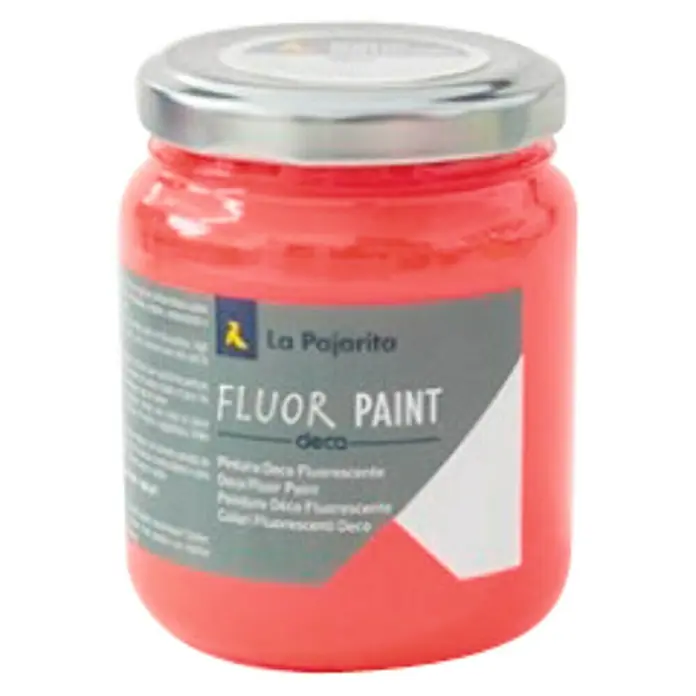 La Pajarita Pintura Fluor Paint - Red, 175 ml - Un bote de pintura fluor La Pajarita en rosa vibrante, perfecto para proyectos creativos y decoraciones llamativas.