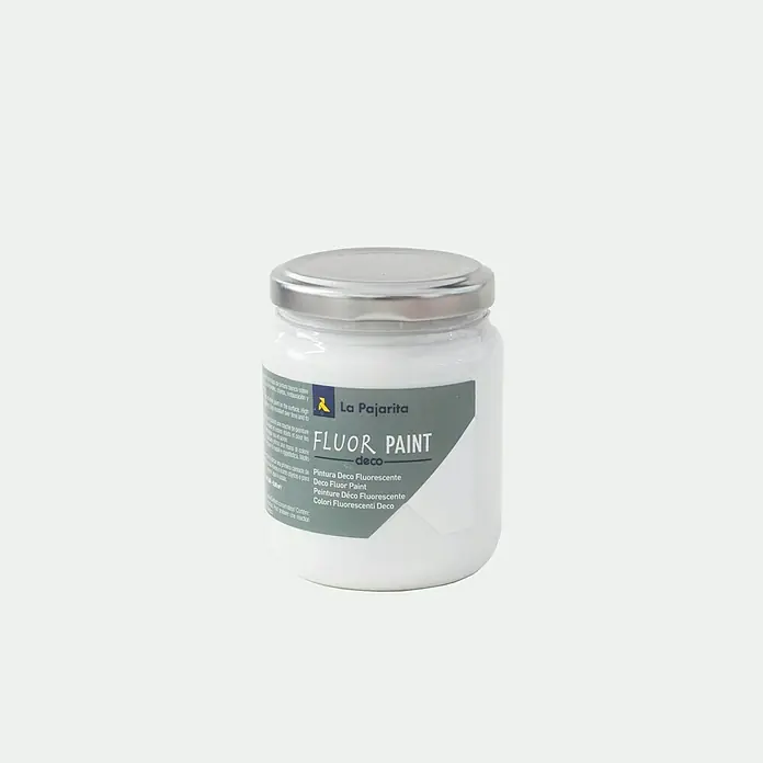 La Pajarita Pintura Fluor Paint - White, 175 ml - Bote de pintura fluorescente de la marca La Pajarita Deco. Ideal para proyectos de manualidades y para la decoración de superficies que necesiten brillar en la oscuridad.