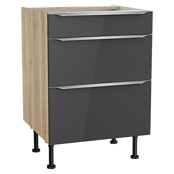 Optifit Unterschrank Optikomfort Linus984 (L x B x H: 58,1 x 60 x 87 cm, Glanz Lack Anthrazit, Mit 3 Schubkästen) | BAUHAUS