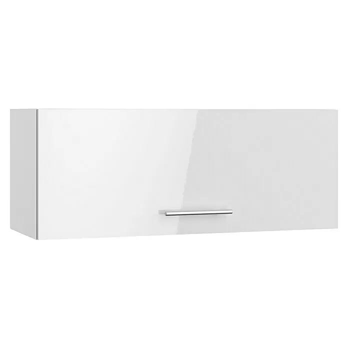 Optifit Hängeschrank Optikomfort Rurik986 - L x B x H: 34,6 x 90 x 35,2 cm, Glanz Lack Weiß - Weißer Hochglanz-Wandschrank mit silbernem Griff.