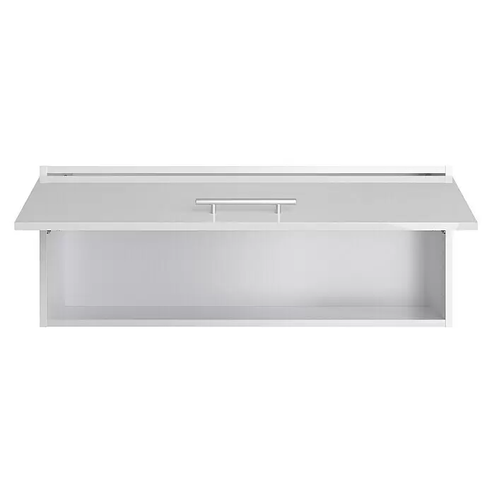 Optifit Hängeschrank Optikomfort Rurik986 - L x B x H: 34,6 x 90 x 35,2 cm, Glanz Lack Weiß - Weißer Wandschrank mit offener Tür und silbernem Griff.