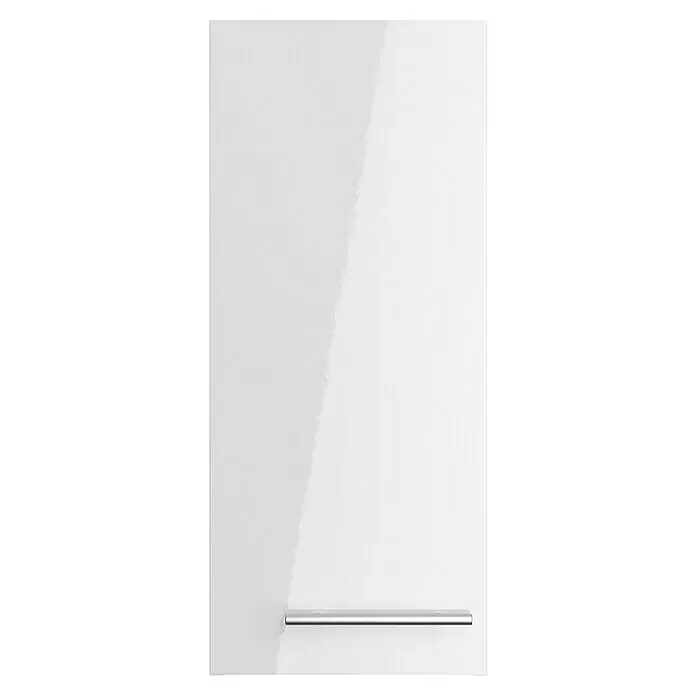 Optifit Hängeschrank Optikomfort Rurik986 - L x B x H: 34,6 x 30 x 70,4 cm, Glanz Lack Weiß - Weiße Hochglanz-Schranktür mit horizontalem silbernem Griff.