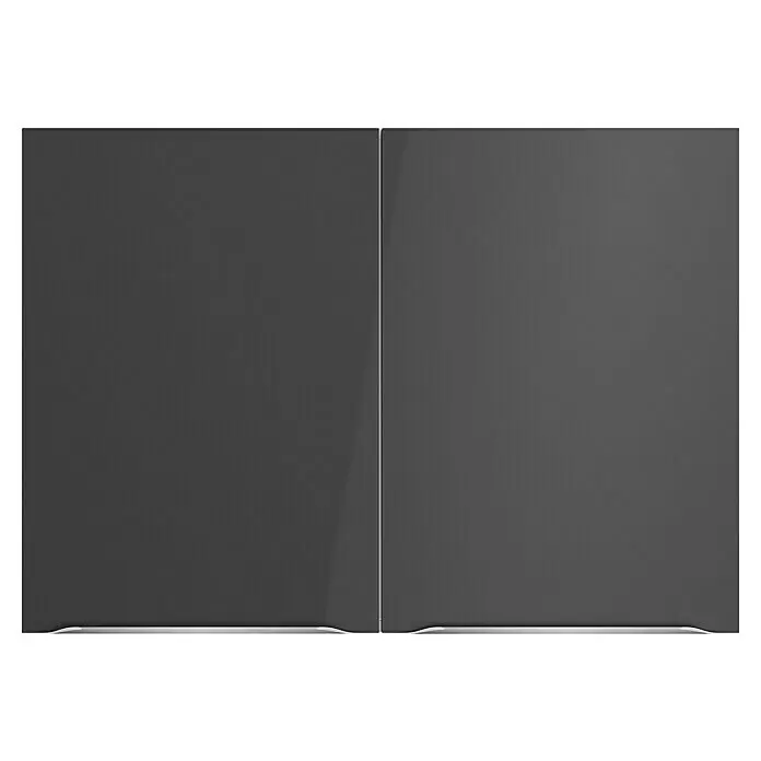 Optifit Hängeschrank Optikomfort Linus984 - L x B x H: 34,6 x 100 x 70,4 cm, Glanz Lack Anthrazit - Zwei glänzende dunkelgraue Schranktüren mit schmaler silberner Leiste unten.