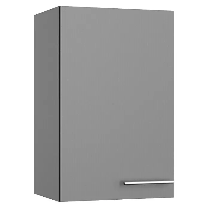 Optifit Oberschrank Optikomfort Mats825 - L x B x H: 34,6 x 45 x 70,4 cm, Basaltgrau - Grauer Hängeschrank mit horizontalem, silberfarbenem Griff unten rechts.