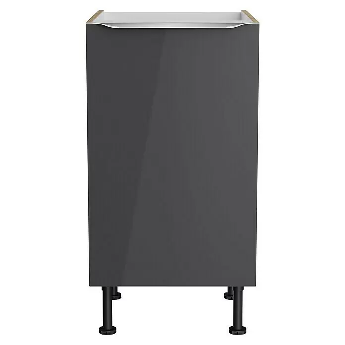 Optifit Spülenunterschrank Optikomfort Linus984 - B x T x H: 45 x 58,1 x 87 cm, Glanz Lack Anthrazit - Dunkelgrauer, glänzender Küchenunterschrank mit integriertem Griff und verstellbaren Füßen.