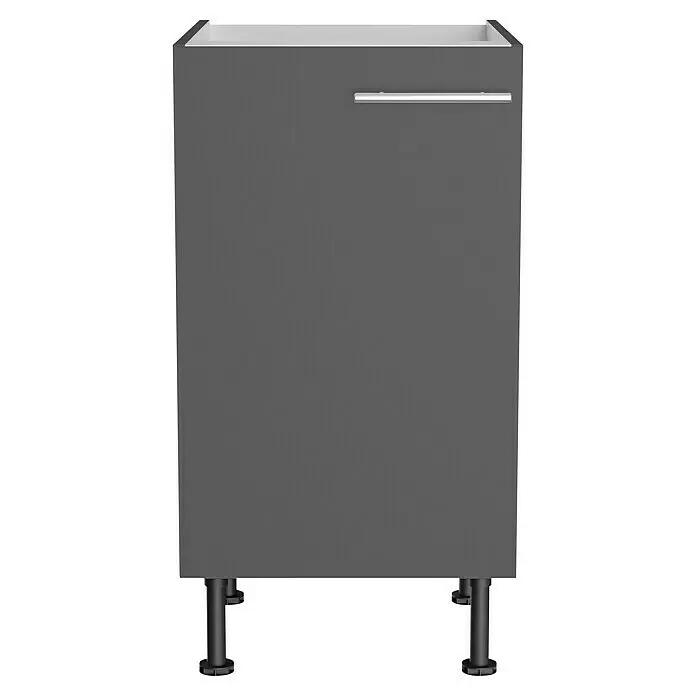 Optifit Spülenunterschrank Ingvar420 - B x T x H: 45 x 58,1 x 87 cm, Anthrazit matt - Dunkelgrauer Küchenunterschrank mit silbernem Griff und schwarzen Stellfüßen.