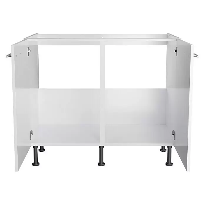 Optifit Spülenunterschrank Optikomfort Rurik986 - L x B x H: 58,1 x 100 x 87 cm, Glanz Lack Weiß - Weißer Küchenunterschrank-Korpus mit zwei Fächern und verstellbaren Füßen.