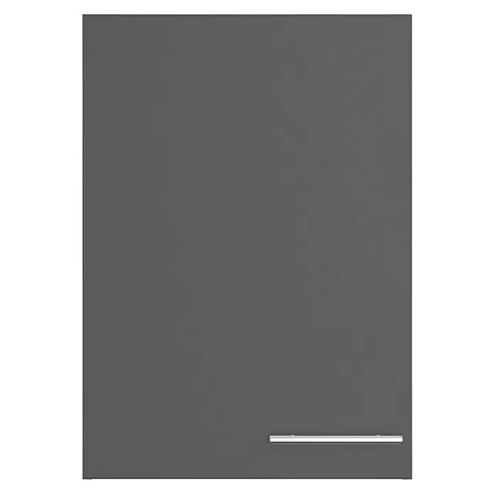 Optifit Hängeschrank Ingvar420 - L x B x H: 34,6 x 50 x 70,4 cm, Anthrazit matt - Dunkelgraue Schubladenfront oder Tür mit horizontalem silbernem Griff.