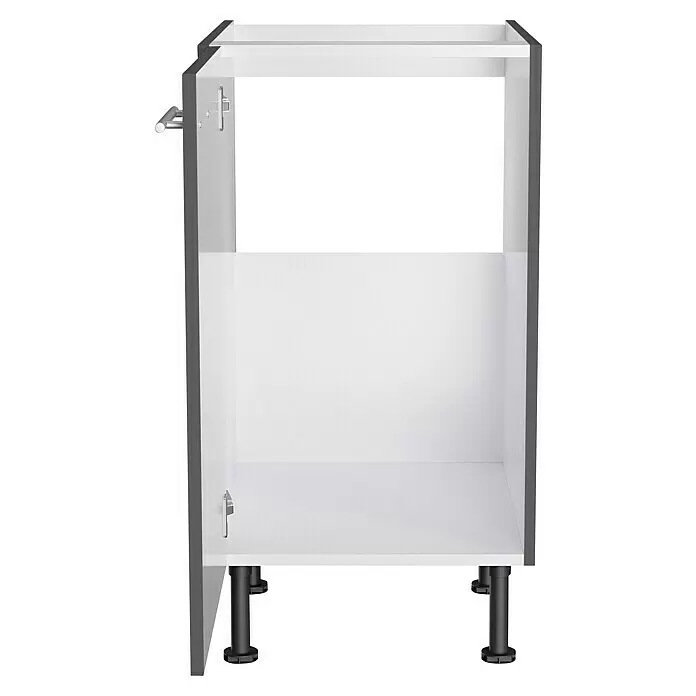 Optifit Spülenunterschrank Ingvar420 - B x T x H: 45 x 58,1 x 87 cm, Anthrazit matt - Weißer Küchenunterschrank-Korpus mit dunkelgrauen Seiten und schwarzen Füßen, offene Front, Handtuchstange.