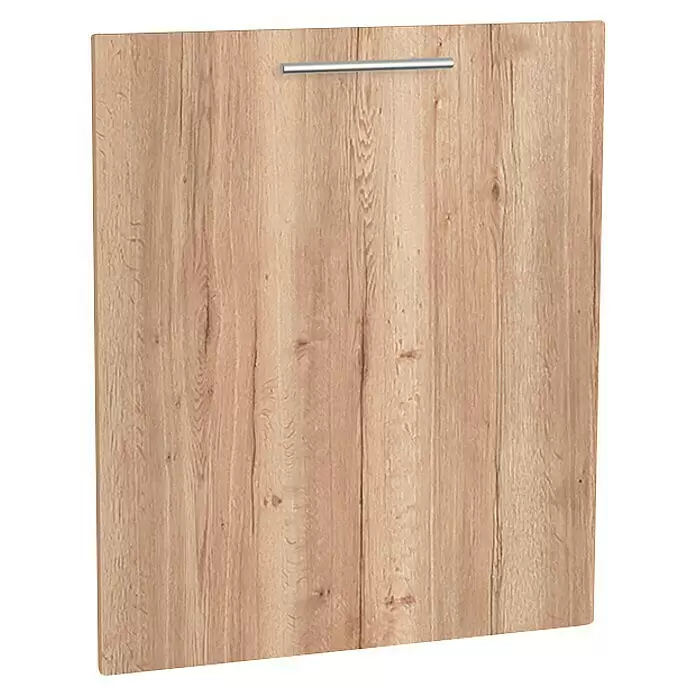 Optifit Geschirrspülerfront Optikomfort Erik290 - L x B x H: 1,6 x 59,6 x 70 cm, Wildeiche Nachbildung - Schranktür in heller Holzoptik mit silbernem Stangengriff.