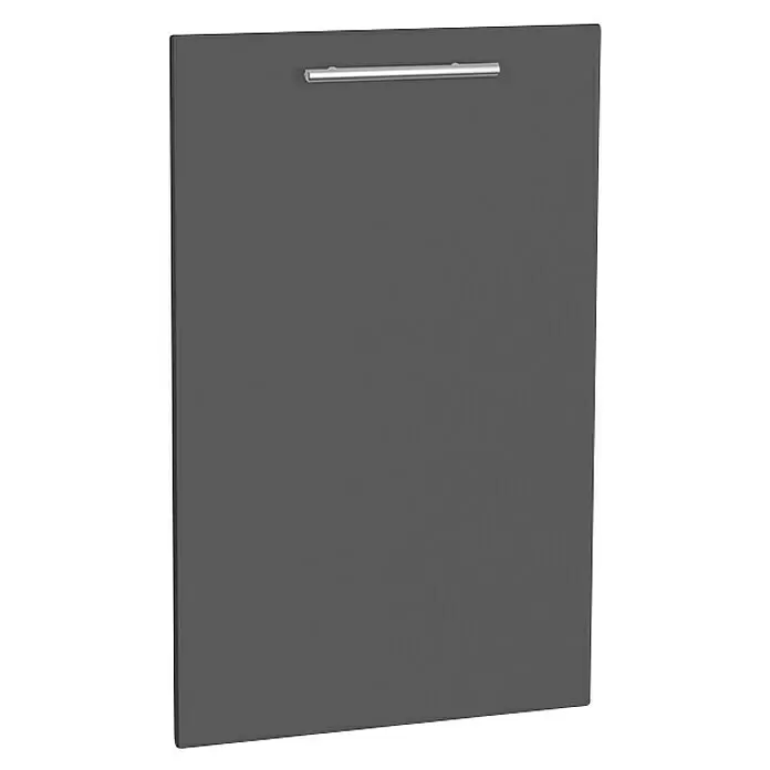Optifit Geschirrspülerfront Optikomfort Ingvar420 - L x B x H: 1,6 x 44,6 x 70 cm, Anthrazit matt - Dunkelgraue Schranktür mit silbernem Stangengriff.