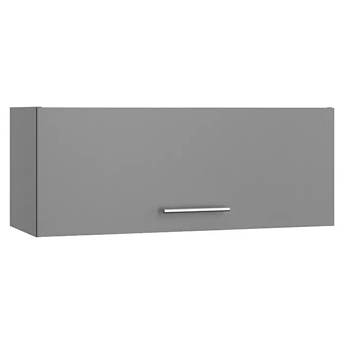 Optifit Oberschrank Optikomfort Mats825 - L x B x H: 34,6 x 90 x 35,2 cm, Basaltgrau - Grauer Hängeschrank mit horizontalem silbernem Griff.