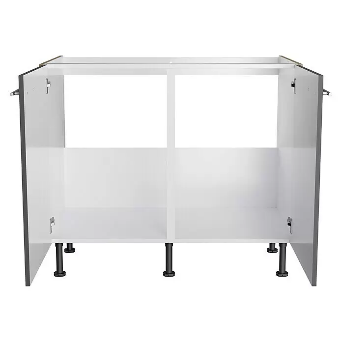 Optifit Spülenunterschrank Jonte984 - L x B x H: 58,1 x 100 x 87 cm, Glanz Lack Anthrazit - Offener weißer Unterschrank mit Mittelwand und verstellbaren schwarzen Füßen zur Küchen- oder Badinstallation.