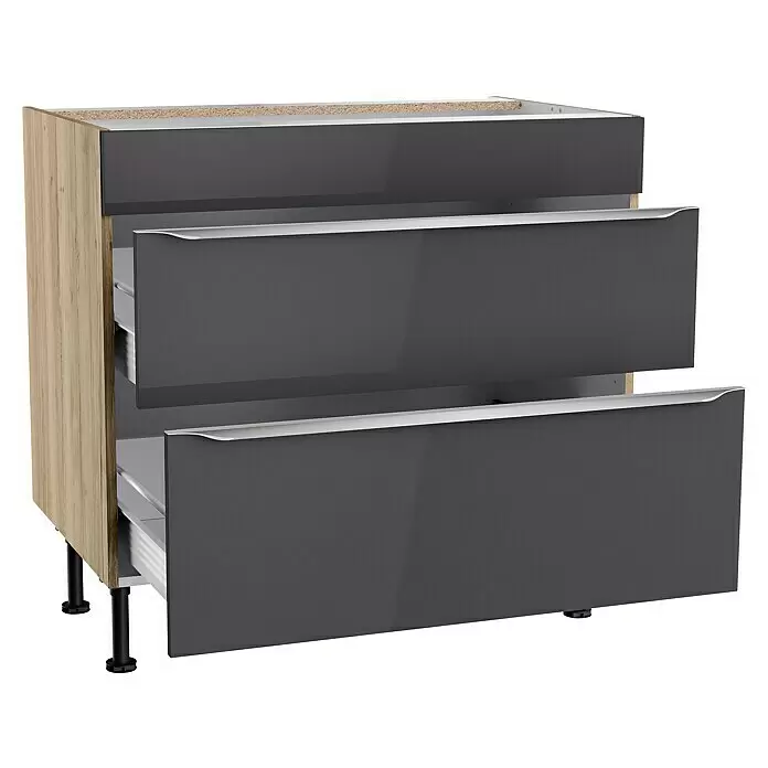 Optifit Unterschrank Optikomfort Linus984L x B x H: 58,1 x 90 x 87 cm, Glanz Lack Anthrazit, Mit 2 Schubkästen