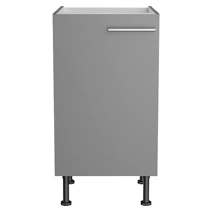 Optifit Spülenunterschrank Optikomfort Mats825 - L x B x H: 58,1 x 45 x 87 cm, Basaltgrau - Grauer Küchenunterschrank mit silbernem Horizontalgriff und schwarzen verstellbaren Füßen.