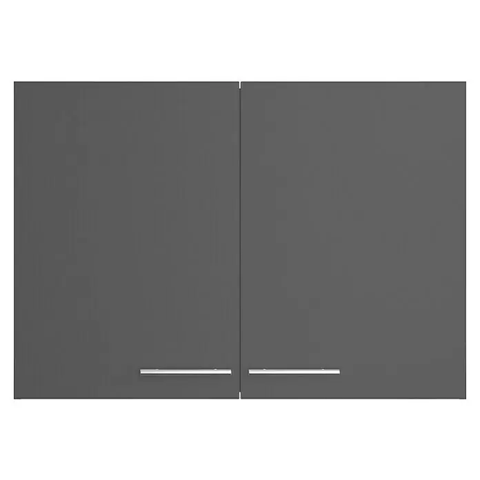 Optifit Hängeschrank Ingvar420 - L x B x H: 34,6 x 100 x 70,4 cm, Anthrazit matt - Grauer zweitüriger Schrank mit horizontalen silbernen Griffen.