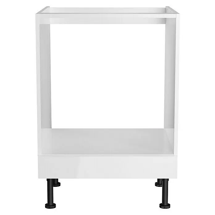 Optifit Herd-Umbauschrank Optikomfort Arvid 986 - 58,1 x 60 x 87 cm, Glanz Lack Weiß, Für Backofen - Weißer Küchenunterschrankrahmen mit verstellbaren schwarzen Stützfüßen.