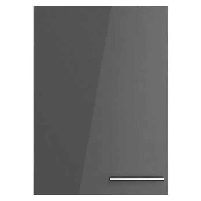 Optifit Hängeschrank Jonte984 - L x B x H: 34,6 x 50 x 70,4 cm, Glanz Lack Anthrazit - Dunkelgraue, glänzende Schranktür mit silbernem Griff.