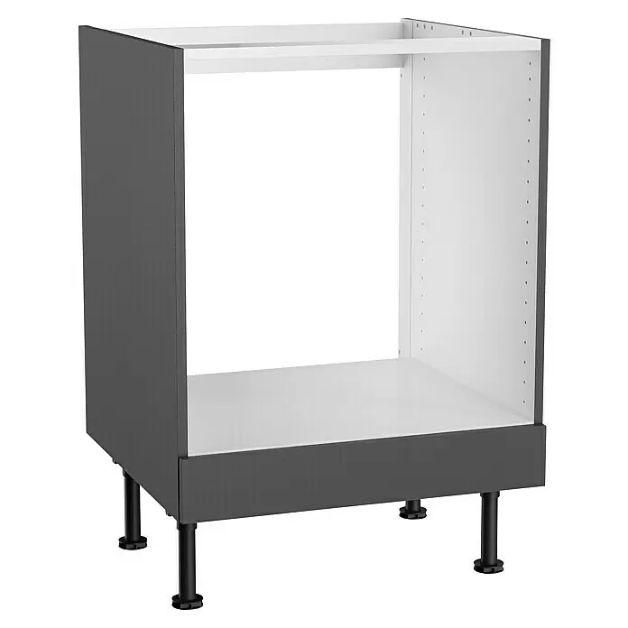 Optifit Geräteumbauschrank Ingvar420 - L x B x H: 58,1 x 60 x 87 cm, Anthrazit matt - Dunkelgrauer Küchenunterschrankrahmen mit weißer Innenseite und schwarzen verstellbaren Füßen.