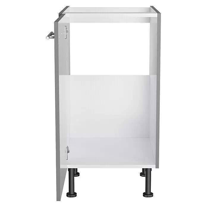 Optifit Spülenunterschrank Optikomfort Mats825 - L x B x H: 58,1 x 45 x 87 cm, Basaltgrau - Weißer offener Küchenunterschrankrahmen mit schwarzen verstellbaren Beinen.