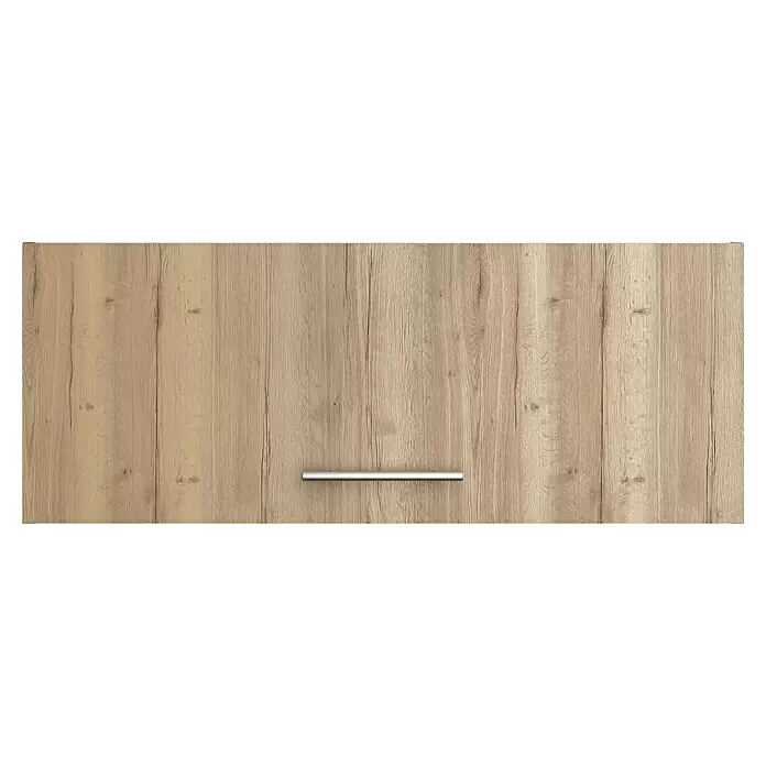 Optifit Hängeschrank Erik290 - L x B x H: 34,6 x 90 x 35,2 cm, Nachbildung Wildeiche - Helle Holzschranktür mit einem horizontalen silbernen Griff.