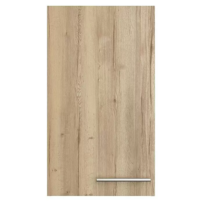 Optifit Hängeschrank Erik290 - L x B x H: 34,6 x 40 x 70,4 cm, Nachbildung Wildeiche - Helle Möbeltür in Holzoptik mit horizontalem Metallgriff.