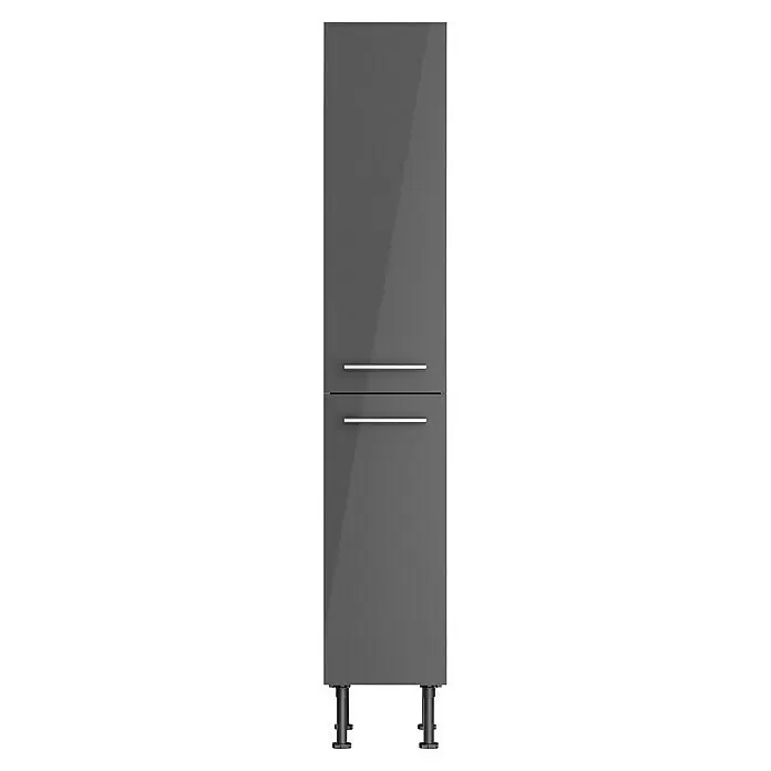 Optifit Apotheker-Hochschrank Jonte984 - L x B x H: 58,1 x 30 x 176,6 cm, Glanz Lack Anthrazit - Hoher, dunkelgrauer Hochglanzschrank mit zwei silbernen Griffen und verstellbaren Füßen.