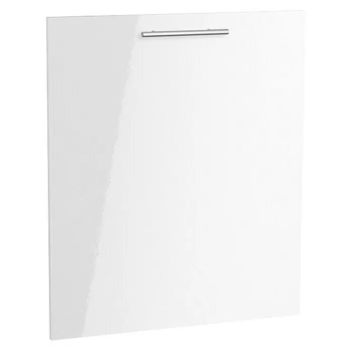 Optifit Geschirrspülerfront Optikomfort Rurik986 - L x B x H: 1,6 x 59,6 x 70 cm, Glanz Lack Weiß - Hochglänzende weiße Schranktür mit silbernem Griff.