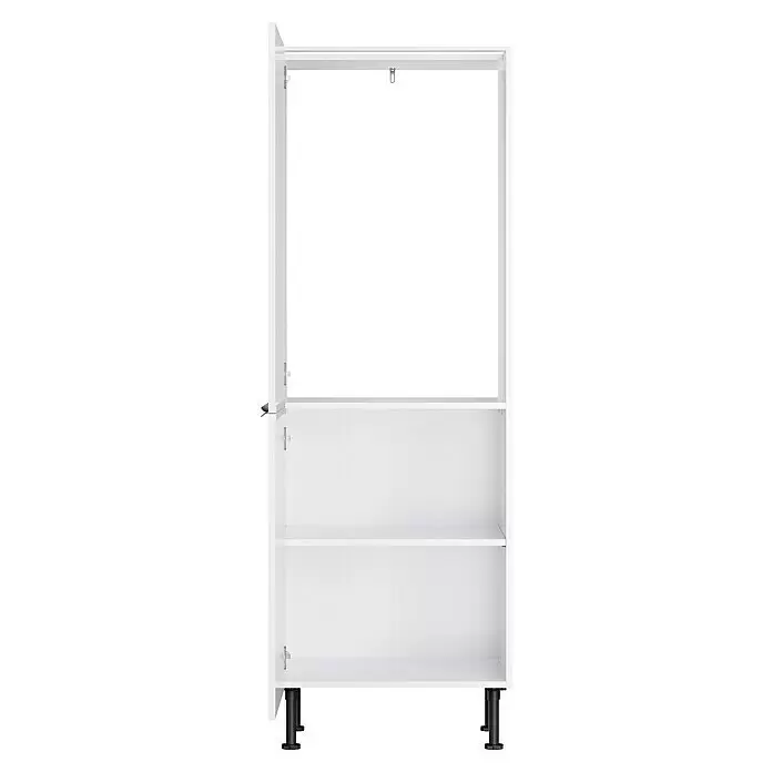Optifit Midischrank Optikomfort Arvid 986 - L x B x H: 58,1 x 60 x 176,6 cm, Glanz Lack Weiß, Für integrierbaren Kühlschrank - Weißer offener Unterschrank mit drei Fächern und verstellbaren schwarzen Beinen.
